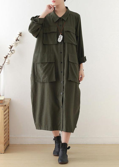 Classy Lapel Button Down Wardrobes Photography Black Long Dresses - SooLinen