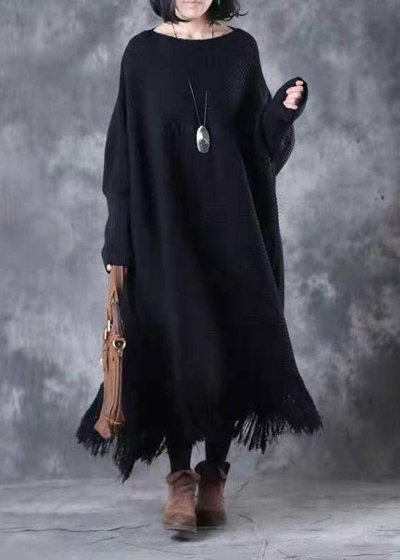 2021 Fall Tassel Sweater weather Vintage chocolate Fuzzy sweater dress - SooLinen