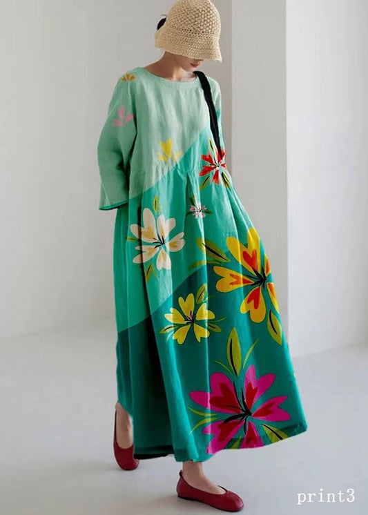 Flower print3 Cotton Dresses Pockets Patchwork Spring