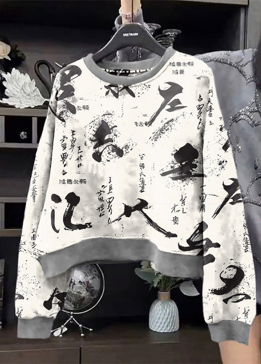 Fashion White text O-Neck Sequins Sweatshirt Spring