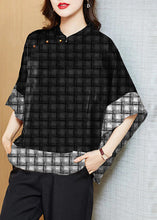Load image into Gallery viewer, Vintage Black Mandarin Collar Asymmetrical Patchwork Jacquard Silk Shirts Batwing Sleeve