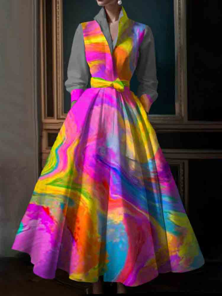 Plus Size Simple Solid Color Stand Collar Midi Shirt Dress