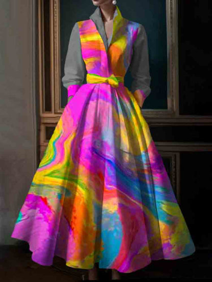 Plus Size Simple Solid Color Stand Collar Midi Shirt Dress