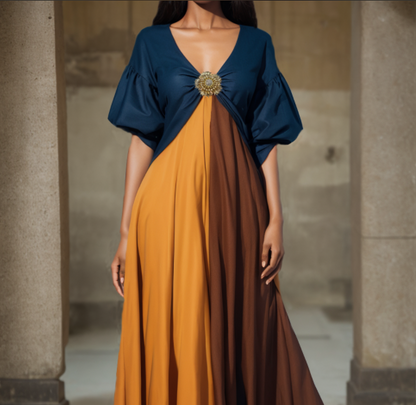 Grace Two tone Linen Loose Dress Summer