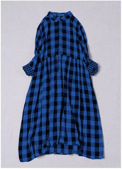 Bohemian Black White Plaid PeterPan Collar Pockets Button Fall Patchwork Dresses
