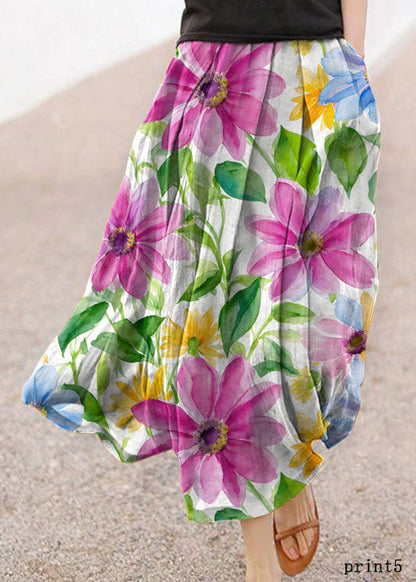 Khaki Print4 Linen Shirt Dresses O-Neck Oversized Lantern Sleeve