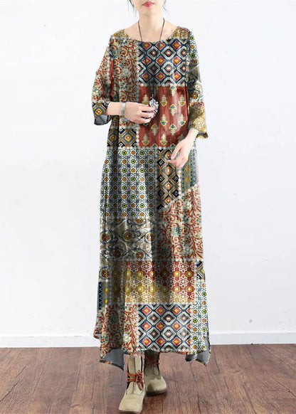 the sea blue print silk dresses plus size causal long silk caftans oversize gowns bracelet sleeves