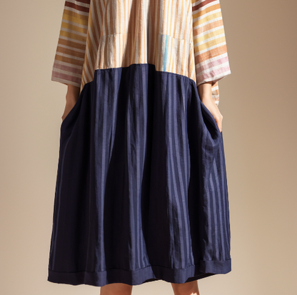 Colorblock Stripe Linen Loose Dress Summer
