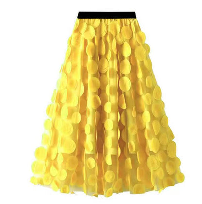 Elegant Black Dot Patchwork Tulle Skirt Fall