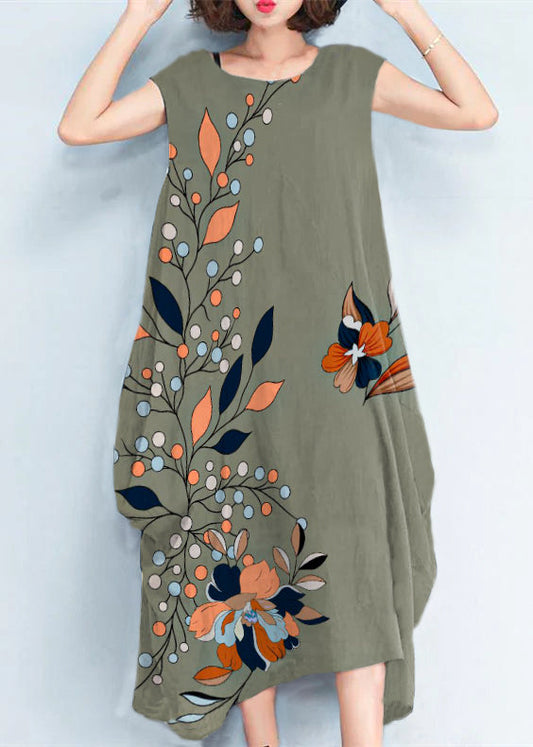 2025 Green Flowers natural cotton polyester dress oversize sleeveless traveling dress Elegant kaftans
