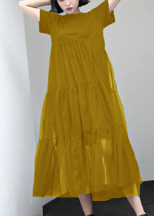 Loose black cotton Tunic asymmetric patchwork A Line summer Dress