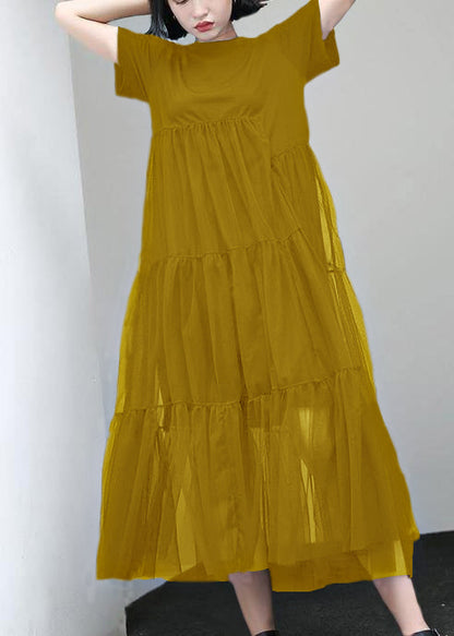 Loose black cotton Tunic asymmetric patchwork A Line summer Dress