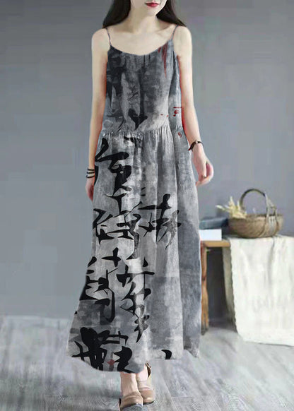 French Black Geometry print cotton clothes Spaghetti Strap Dresses summer Dresses