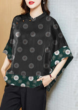 Load image into Gallery viewer, Vintage Black Mandarin Collar Asymmetrical Patchwork Jacquard Silk Shirts Batwing Sleeve