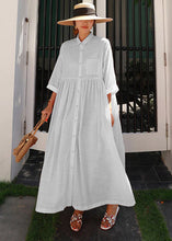 Load image into Gallery viewer, Bohemian Rose Peter Pan Collar Striped Button Pockets Wrinkled Long Dresses Half Sleeve