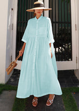Load image into Gallery viewer, Bohemian Rose Peter Pan Collar Striped Button Pockets Wrinkled Long Dresses Half Sleeve