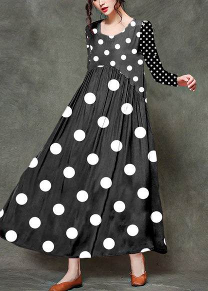 Casual Red polka dot stitching O-Neck Wrinkled Long Dresses Sleeveless