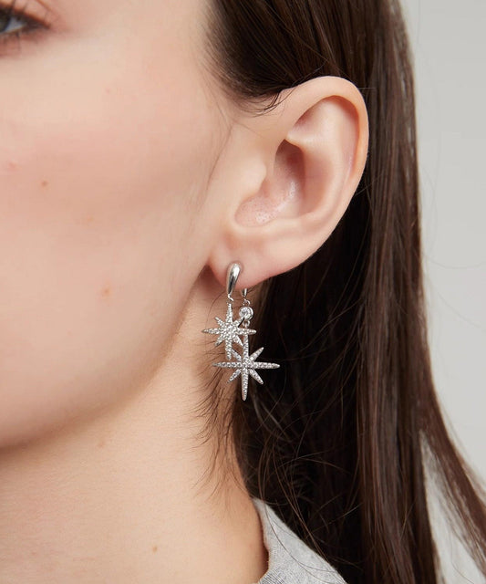 A Light Luxury Zircon Silver Two Wearing Octagonal Earrings