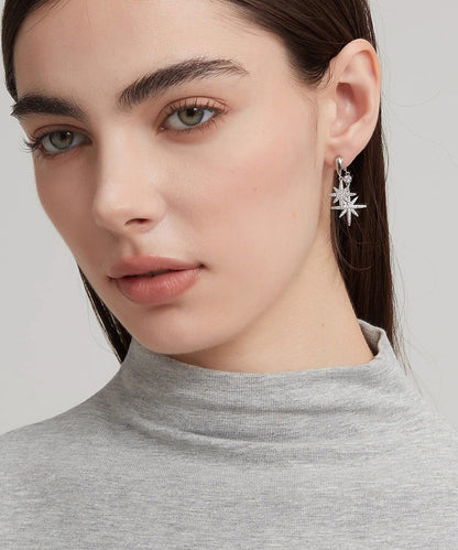 A Light Luxury Zircon Silver Two Wearing Octagonal Earrings