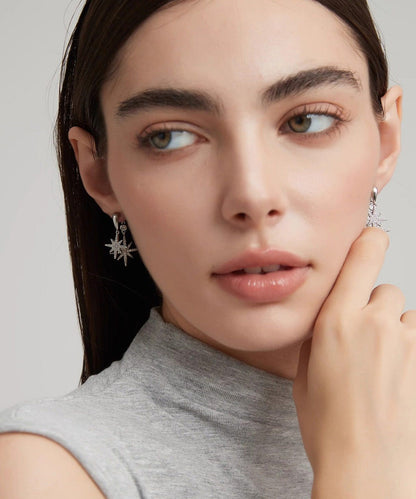 A Light Luxury Zircon Silver Two Wearing Octagonal Earrings