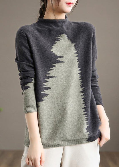 Aesthetic Blue Knitted Pullover O Neck Plus Size Knit Sweat Tops - SooLinen