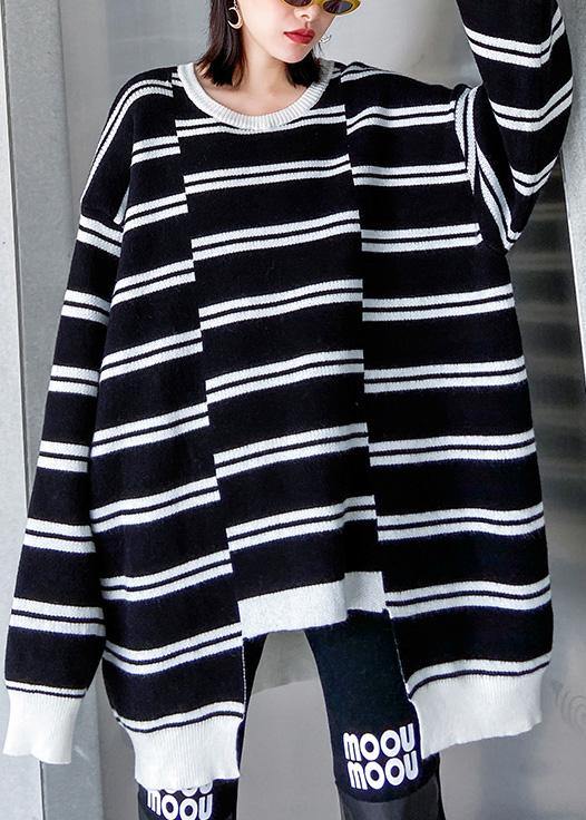 Aesthetic asymmetric patchwork black knitwear plus size clothing spring knitted pullover - SooLinen