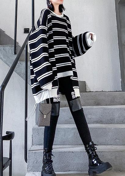 Aesthetic asymmetric patchwork black knitwear plus size clothing spring knitted pullover - SooLinen