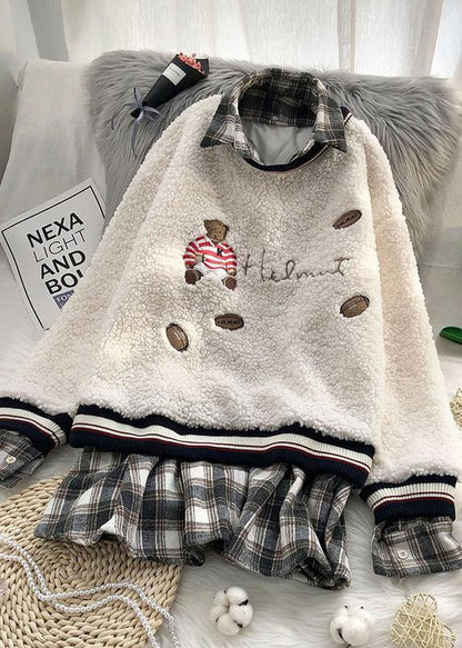 Aesthetic beige knitted pullover o neck false two pieces sweaters - SooLinen