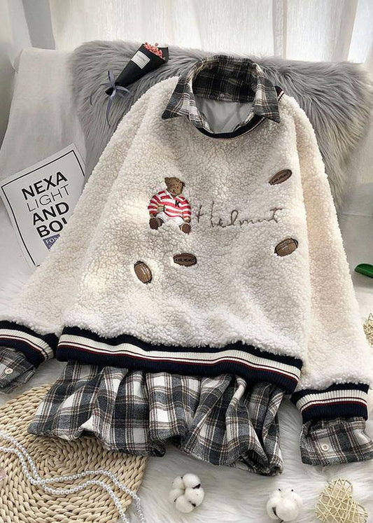 Aesthetic beige knitted pullover o neck false two pieces sweaters - SooLinen