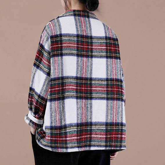 Aesthetic beige plaid sweater tops o neck false two pieces casual knit sweat tops - SooLinen