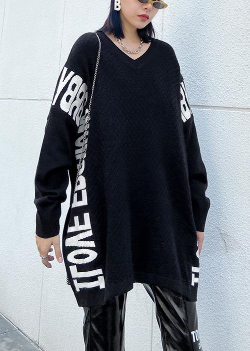 Aesthetic fall black Letter sweaters casual o neck knitted t shirt - SooLinen