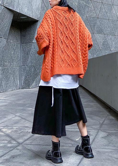 Aesthetic o neck orange knitwear casual winter knit blouse - SooLinen