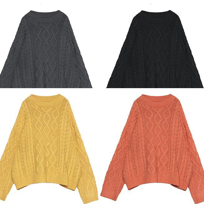 Aesthetic o neck orange knitwear casual winter knit blouse - SooLinen