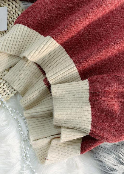 Aesthetic o neck patchwork knitted blouse oversized low high design Sweater Blouse - SooLinen