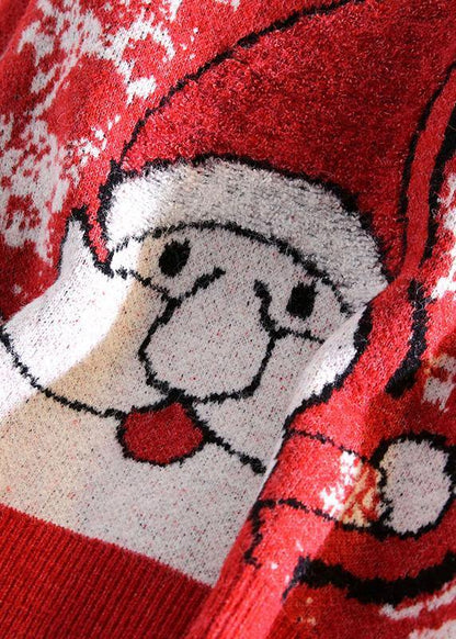 Aesthetic o neck red knit tops oversize Santa Claus top - SooLinen
