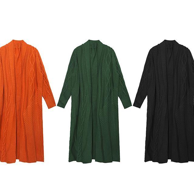 Aesthetic orange plus size winter knit baggy outwear - SooLinen