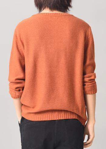 Aesthetic orange sweater fall fashion wild  knitted tops patchwork - SooLinen