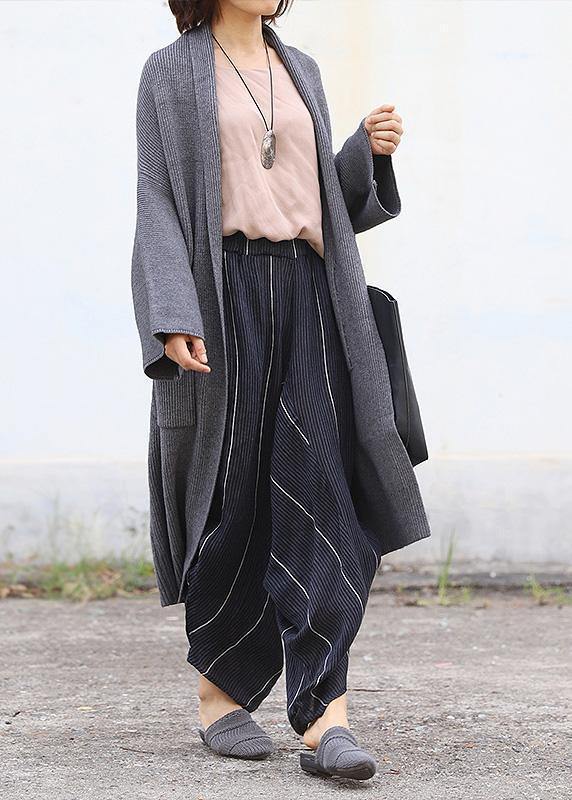 Aesthetic sweaters plus size clothing gray pockets Batwing Sleeve knit jacket - SooLinen