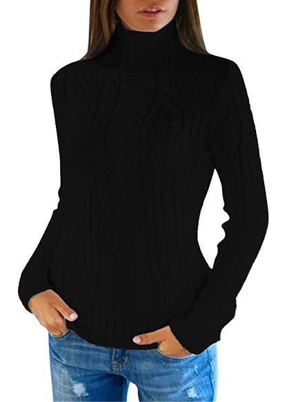 American Style White Hign Neck Slim Fit Knit Sweaters Fall