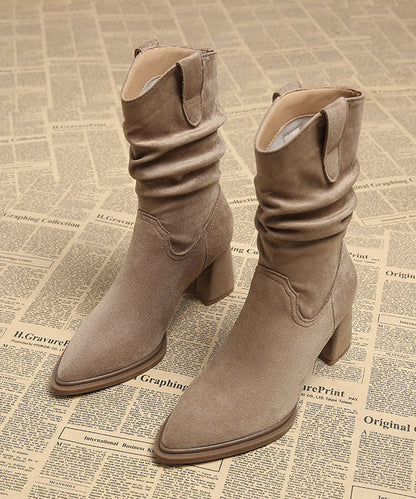Apricot Boots Chunky Faux Leather Chic Pointed Toe Boots