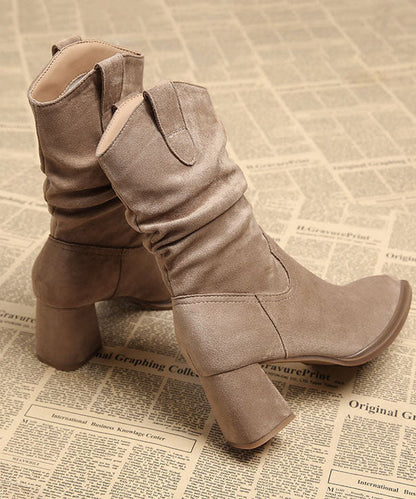 Apricot Boots Chunky Faux Leather Chic Pointed Toe Boots