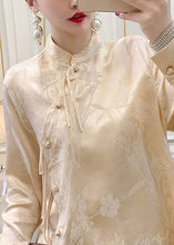 Load image into Gallery viewer, Apricot Button Silk Blouse Stand Collar Long Sleeve