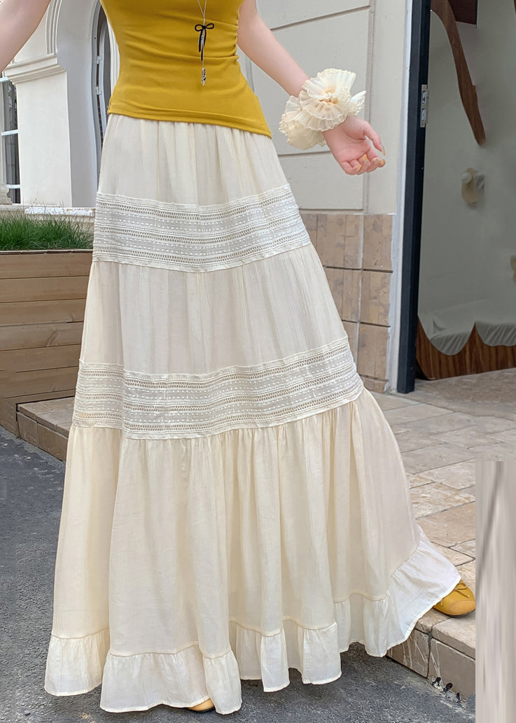 Apricot Elastic Waist Solid A Line Skirts