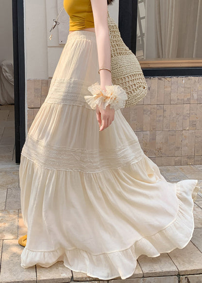 Apricot Elastic Waist Solid A Line Skirts