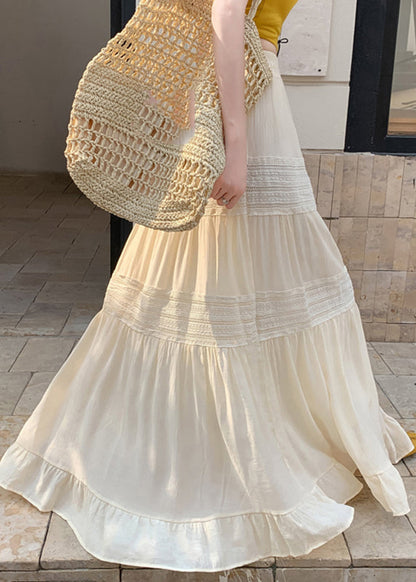 Apricot Elastic Waist Solid A Line Skirts