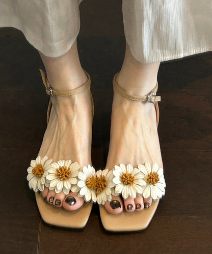 Apricot Faux Leather Floral Splicing Sandals Peep Toe