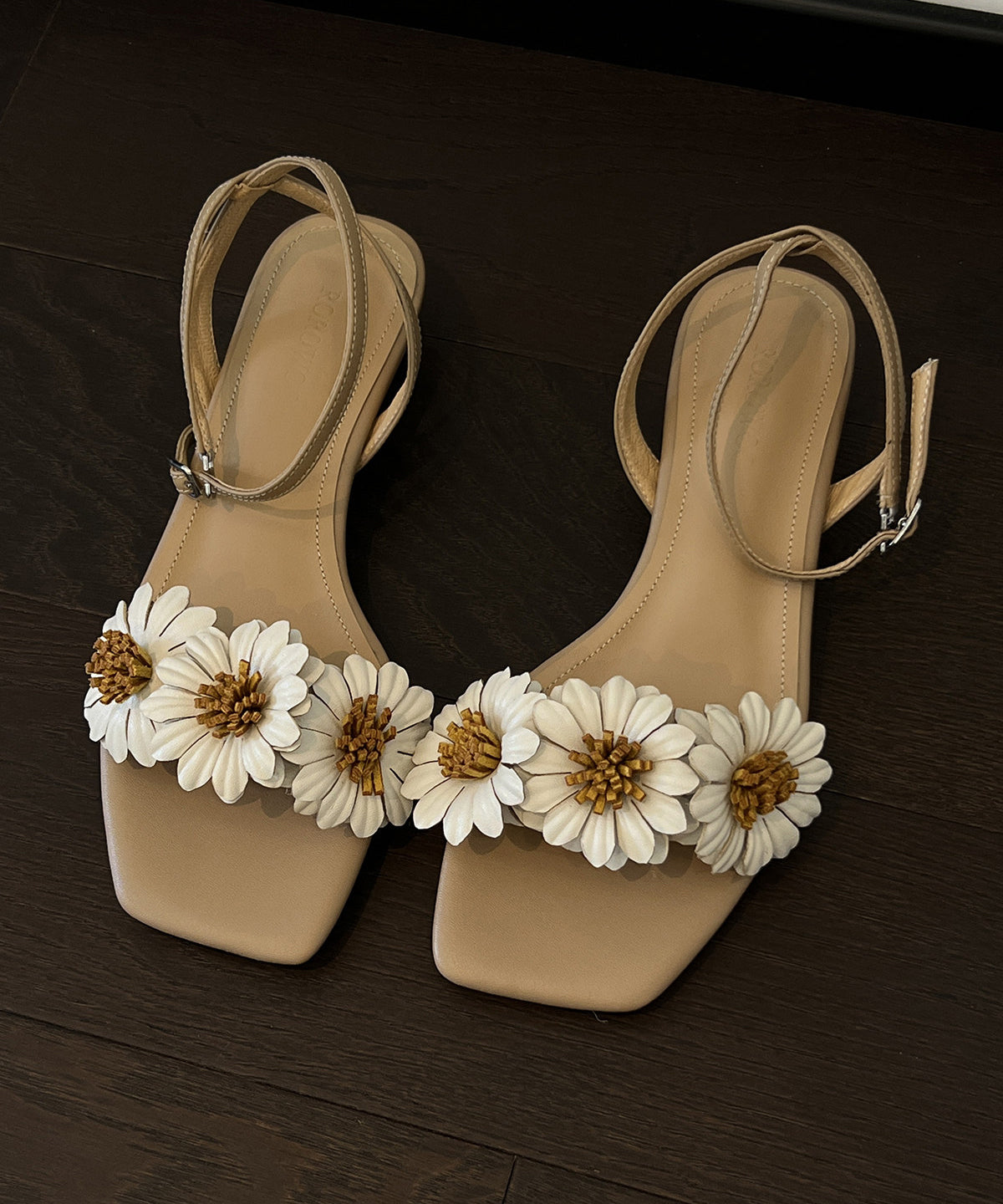 Apricot Faux Leather Floral Splicing Sandals Peep Toe