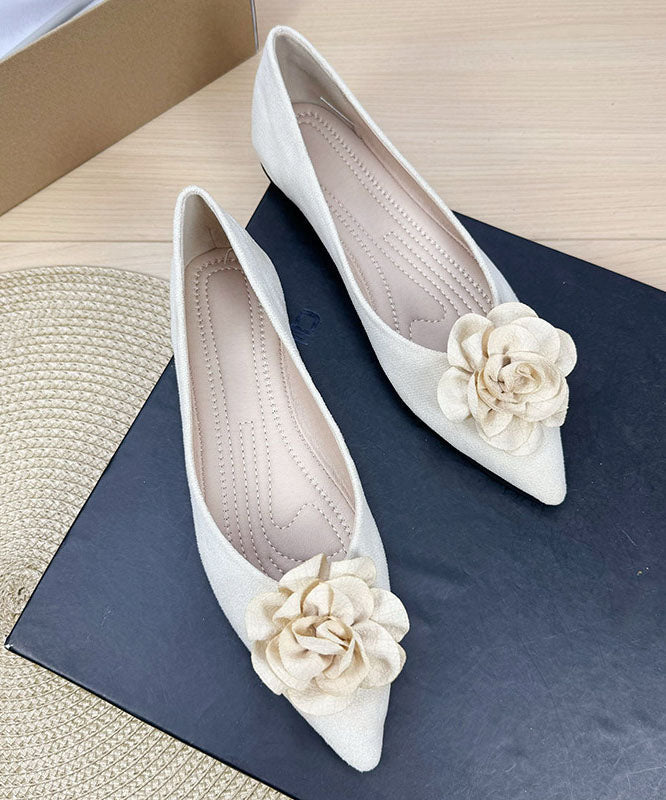 Apricot Flat Shoes For Women Splicing Floral Pointed Toe Plus Size
