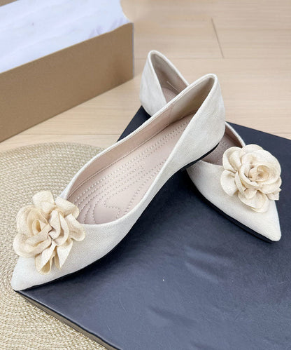 Apricot Flat Shoes For Women Splicing Floral Pointed Toe Plus Size