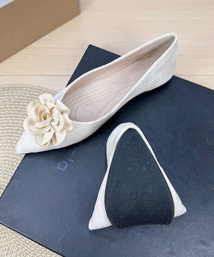 Apricot Flat Shoes For Women Splicing Floral Pointed Toe Plus Size
